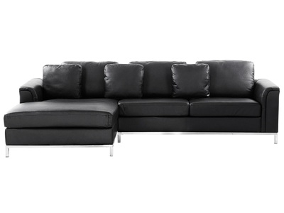 Beliani, Beliani Ecksofa Leder schwarz rechtsseitig OSLO, Beliani - Rechtsseitiges Ecksofa aus Echtleder Industriell OSLO, One Size, Schwarz