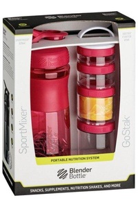 BlenderBottle, Blenderbottle Combo Pack Pink (1 Stk), BlenderBottle ComboPak Sportmixer & GoStak 4Pak Starter pink (820ml)