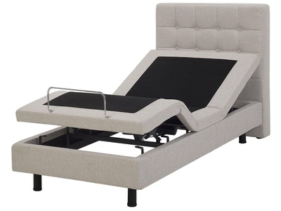 Beliani, Beliani Polsterbett beige elektrisch verstellbar 90 x 200 cm DUKE, Beliani - Bett mit Lattenrost aus Polyester Klassisch DUKE, 90x200 cm, Perle