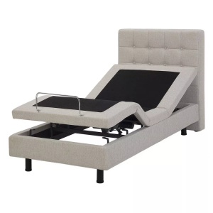 Beliani, Beliani Polsterbett beige elektrisch verstellbar 90 x 200 cm DUKE, Beliani - Bett mit Lattenrost aus Polyester Klassisch DUKE, 90x200 cm, Perle