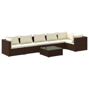 vidaXL, vidaXL 7-tlg. Garten-Lounge-Set mit Kissen Poly Rattan Braun, 