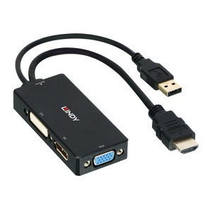 LINDY, Lindy HDMI - DP/DVI-D/VGA Adapter, LINDY - 38182 Videokabel-Adapter 0,15 m Schwarz, Schwarz