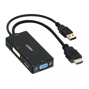 LINDY, Lindy HDMI - DP/DVI-D/VGA Adapter, LINDY - 38182 Videokabel-Adapter 0,15 m Schwarz, Schwarz