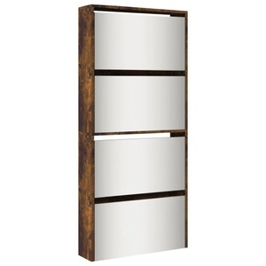 vidaXL, vidaXL Schuhschrank mit Spiegel 4 Fächer Räuchereiche 63x17x134 cm, vidaXL Schuhschrank mit Spiegel 4 Fächer Räuchereiche 63x17x134 cm