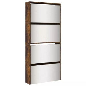 vidaXL, vidaXL Schuhschrank mit Spiegel 4 Fächer Räuchereiche 63x17x134 cm, vidaXL Schuhschrank mit Spiegel 4 Fächer Räuchereiche 63x17x134 cm