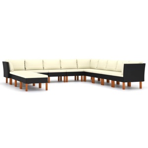 vidaXL, vidaXL 12-tlg. Garten-Lounge-Set mit Kissen Poly Rattan Schwarz