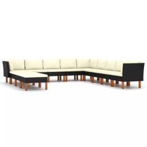 vidaXL, vidaXL 12-tlg. Garten-Lounge-Set mit Kissen Poly Rattan Schwarz