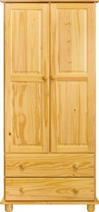 mutoni design, Kleiderschrank Kiefer massiv 2 Schubladen natur 82x52x177, Kleiderschrank Kiefer massiv 2 Schubladen natur 82x52x177
