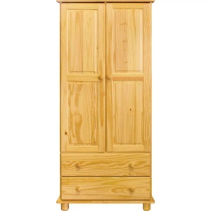 mutoni design, Kleiderschrank Kiefer massiv 2 Schubladen natur 82x52x177, Kleiderschrank Kiefer massiv 2 Schubladen natur 82x52x177