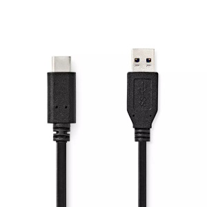 Nedis, USB-Kabel | USB 3.2 Gen 2 | USB-A-Stecker | USB-C?-Stecker | 60 W | 10 Gbit/s | Vernickelt | 1,00m | Rund | PVC | Schwarz | Etikett