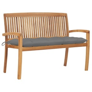 vidaXL, vidaXL Stapelbare Gartenbank mit Auflage 128,5 cm Massivholz Teak, 