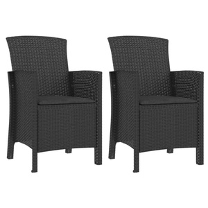 vidaXL, vidaXL Gartenstühle 2 Stk. mit Kissen PP Rattan Graphitgrau, vidaXL Gartenstühle 2 Stk. mit Kissen PP Rattan Graphitgrau