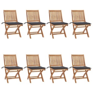 vidaXL, vidaXL Klappbare Gartenstühle mit Kissen 8 Stk. Massivholz Teak