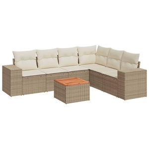 vidaXL, vidaXL 7-tlg. Garten-Sofagarnitur mit Kissen Beige Poly Rattan, vidaXL 7-tlg. Garten-Sofagarnitur mit Kissen Beige Poly Rattan