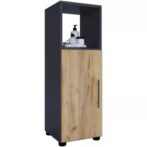 VCM, Holz Badmöbel Midischrank Badregal Badschrank Badezimmer Möbel Regal Flandu Holz Badmöbel Midischrank Badregal Badschrank Badezimmer Möbel Regal Flandu, VCM - Holz Midischrank | Badschrank mit offenem Fach und einer Drehtür Maße H. 93 x B. 31 T. 30 cm Flandu, 31cm, Schwarz Leicht