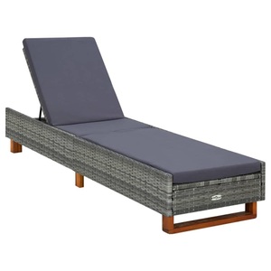vidaXL, vidaXL Sonnenliege mit Auflage Poly Rattan Grau, vidaXL Sonnenliege mit Auflage Poly Rattan Grau