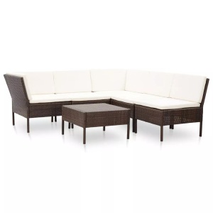 Diverse Hardware, 6-tlg. Garten-Lounge-Set mit Auflagen Poly Rattan Braun, vidaXL 6-tlg. Garten-Lounge-Set mit Auflagen Poly Rattan Braun