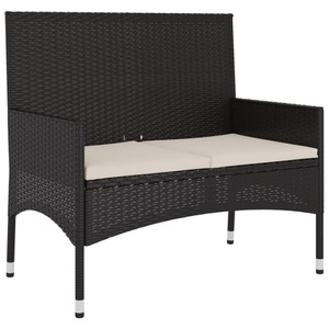 vidaXL, vidaXL Gartenbank 2-Sitzer mit Kissen Schwarz Poly Rattan, vidaXL Gartenbank 2-Sitzer mit Kissen Schwarz Poly Rattan
