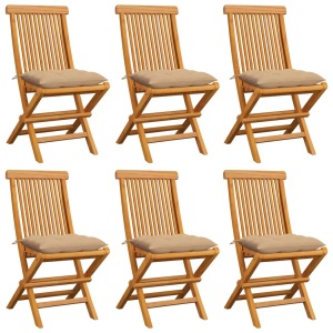 vidaXL, vidaXL Gartenstühle mit Beige Kissen 6 Stk. Massivholz Teak, vidaXL Gartenstühle mit Beige Kissen 6 Stk. Massivholz Teak