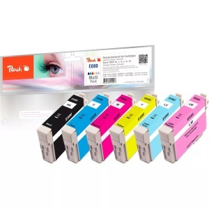 Peach, Peach Patrone Epson R360 MultiPackPlus Retail Comp., Peach E807 6 Druckerpatronen (bk, cy, cyph, ma, maph, ye) ersetzt Epson T0807, C13T08074011 für z.B. Epson Stylus Photo PX 710 W