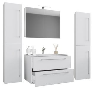 MID.YOU, MID.YOU Waschtischkombi 146 cm , 5Tlg-Badinos , 146 cm , 000657023324, MID.YOU Badezimmer 146 cm , 5Tlg-Badinos , Weiss , Metall , 2,2 Schubladen , 146 cm , melaminharzbeschichtet,Nachbildung , hängend , 000657023324
