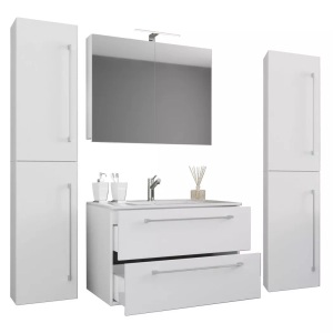 MID.YOU, MID.YOU Waschtischkombi 146 cm , 5Tlg-Badinos , 146 cm , 000657023324, MID.YOU Badezimmer 146 cm , 5Tlg-Badinos , Weiss , Metall , 2,2 Schubladen , 146 cm , melaminharzbeschichtet,Nachbildung , hängend , 000657023324