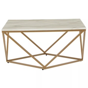 Beliani, Beliani Couchtisch weiss/Gold Marmor Optik MALIBU, Beliani - Couchtisch aus MDF-Platte Modern MALIBU, One Size, Perle