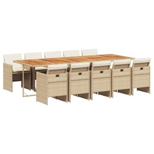 vidaXL, vidaXL 11-tlg. Garten-Essgruppe mit Kissen Beige Poly Rattan
