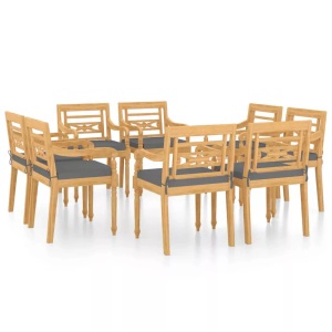 vidaXL, vidaXL Batavia-Stühle 8 Stk. mit Kissen Massivholz Teak, vidaXL Batavia-Stühle 8 Stk. mit Kissen Massivholz Teak