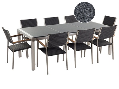 Beliani, Gartenmöbel Set Granit grau poliert 220, Beliani - Garten-Essgruppe für 8 Personen aus Granit Industriell GROSSETO, One Size, Gewittergrau