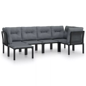 vidaXL, vidaXL 6-tlg. Garten-Lounge-Set Schwarz und Grau Poly Rattan