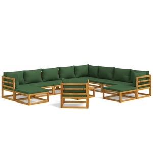 vidaXL, vidaXL 12-tlg. Garten-Lounge-Set mit Grünen Kissen Massivholz, vidaXL 12-tlg. Garten-Lounge-Set mit Grünen Kissen Massivholz