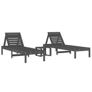 vidaXL, vidaXL Sonnenliegen 2 Stk. mit Tisch Grau Massivholz Kiefer, vidaXL Sonnenliegen 2 Stk. mit Tisch Grau Massivholz Kiefer