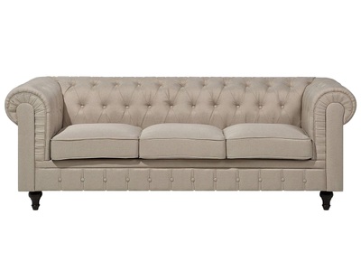 Beliani, Beliani 3er Sofa Polsterbezug beige CHESTERFIELD gross, 