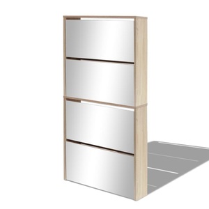vidaXL, vidaXL Schuhschrank mit 4 Fächern Spiegel Eiche 63×17×134 cm, vidaXL Schuhschrank mit 4 Fächern Spiegel Eiche 63×17×134 cm