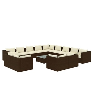 vidaXL, vidaXL 14-tlg. Garten-Lounge-Set mit Kissen Braun Poly Rattan, 