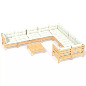 vidaXL, vidaXL 10-tlg. Garten-Lounge-Set mit Creme Kissen Kiefernholz, 