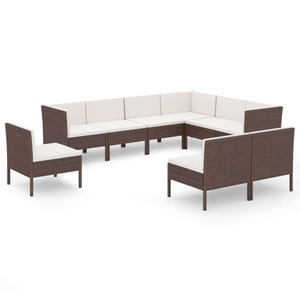 vidaXL, vidaXL 9-tlg. Garten-Lounge-Set mit Auflagen Poly Rattan Braun