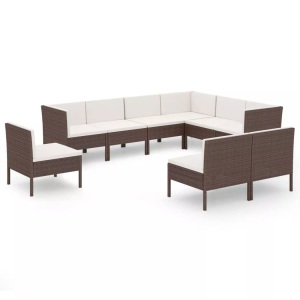 vidaXL, vidaXL 9-tlg. Garten-Lounge-Set mit Auflagen Poly Rattan Braun
