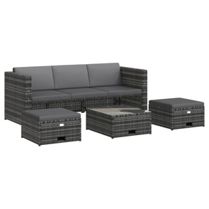 Diverse Hardware, 4-tlg. Garten-Lounge-Set mit Auflagen Poly Rattan Grau