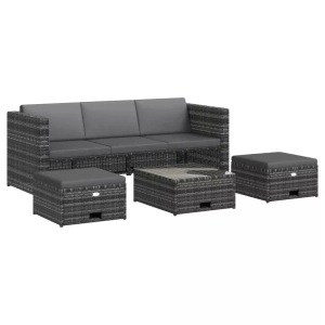 Diverse Hardware, 4-tlg. Garten-Lounge-Set mit Auflagen Poly Rattan Grau
