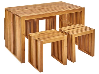 Beliani, Tisch mit Stühlen aus Akazienholz Modern BELLANO Tisch mit Stühlen aus Akazienholz Modern BELLANO, Beliani - Tisch mit Stühlen aus Akazienholz Modern BELLANO, 5 Stücke, Light Beige