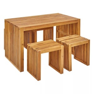 Beliani, Tisch mit Stühlen aus Akazienholz Modern BELLANO Tisch mit Stühlen aus Akazienholz Modern BELLANO, Beliani - Tisch mit Stühlen aus Akazienholz Modern BELLANO, 5 Stücke, Light Beige