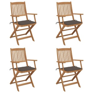 vidaXL, vidaXL Klappbare Gartenstühle 4 Stk. mit Kissen Massivholz Akazie, vidaXL Klappbare Gartenstühle 4 Stk. mit Kissen Massivholz Akazie