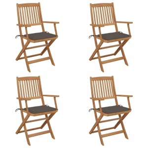 vidaXL, vidaXL Klappbare Gartenstühle 4 Stk. mit Kissen Massivholz Akazie, vidaXL Klappbare Gartenstühle 4 Stk. mit Kissen Massivholz Akazie
