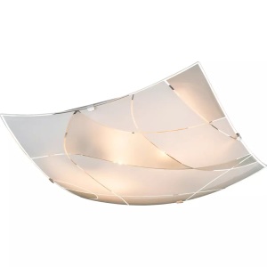 Globo, GLOBO PARANJA Deckenleuchte weiß chrom, Glas satiniert, Dekorlinien, LxBxH:300x300x65,, Deckenleuchte Paranja, eckig, 30x30cm, gemustert