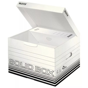 Leitz, Leitz Archivschachtel Solid Box, Leitz Archiv-Box Solid, M, weiss, mit Griff, 6118-00-01