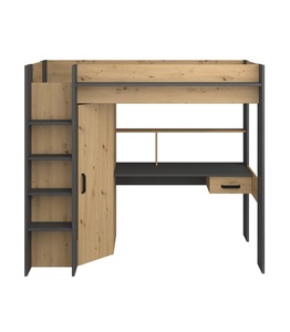Vente-unique, Hochbett mit Schreibtisch + Kleiderschrank Naturfarben AUCKLAND Hochbett mit Schreibtisch + Kleiderschrank Naturfarben AUCKLAND, Parisot Hochbett »Heavy«, ALL-IN-ONE, mit Kleiderschrank, Schreibtisch, Leiter, Stauraum
