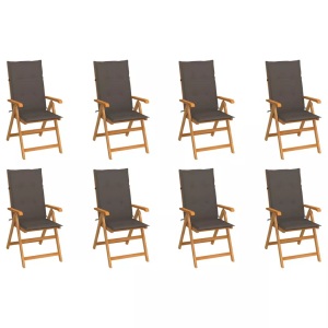 vidaXL, vidaXL Garten-Liegestühle mit Kissen 8 Stk. Massivholz Teak, vidaXL Verstellbare Gartenstühle mit Auflagen 8 Stk. Massivholz Teak
