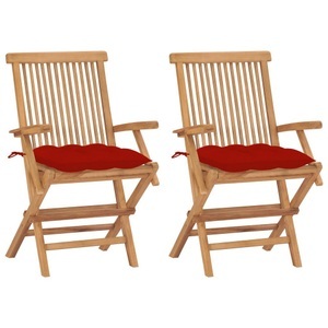 vidaXL, vidaXL Gartenstühle mit Roten Kissen 2 Stk. Massivholz Teak